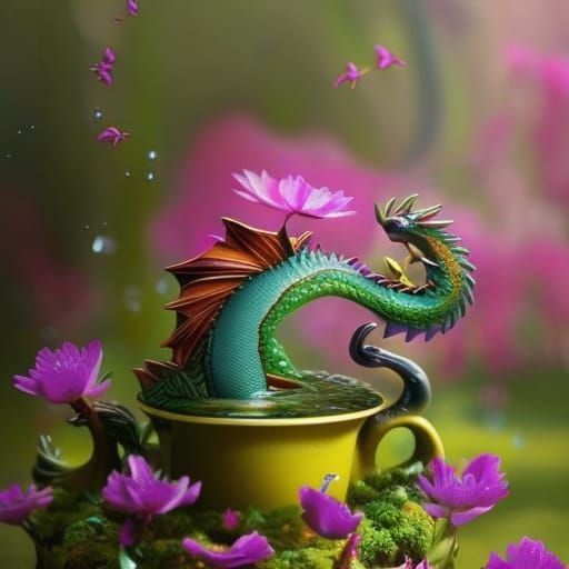 Adorable Tea Dragon in Surreal Garden