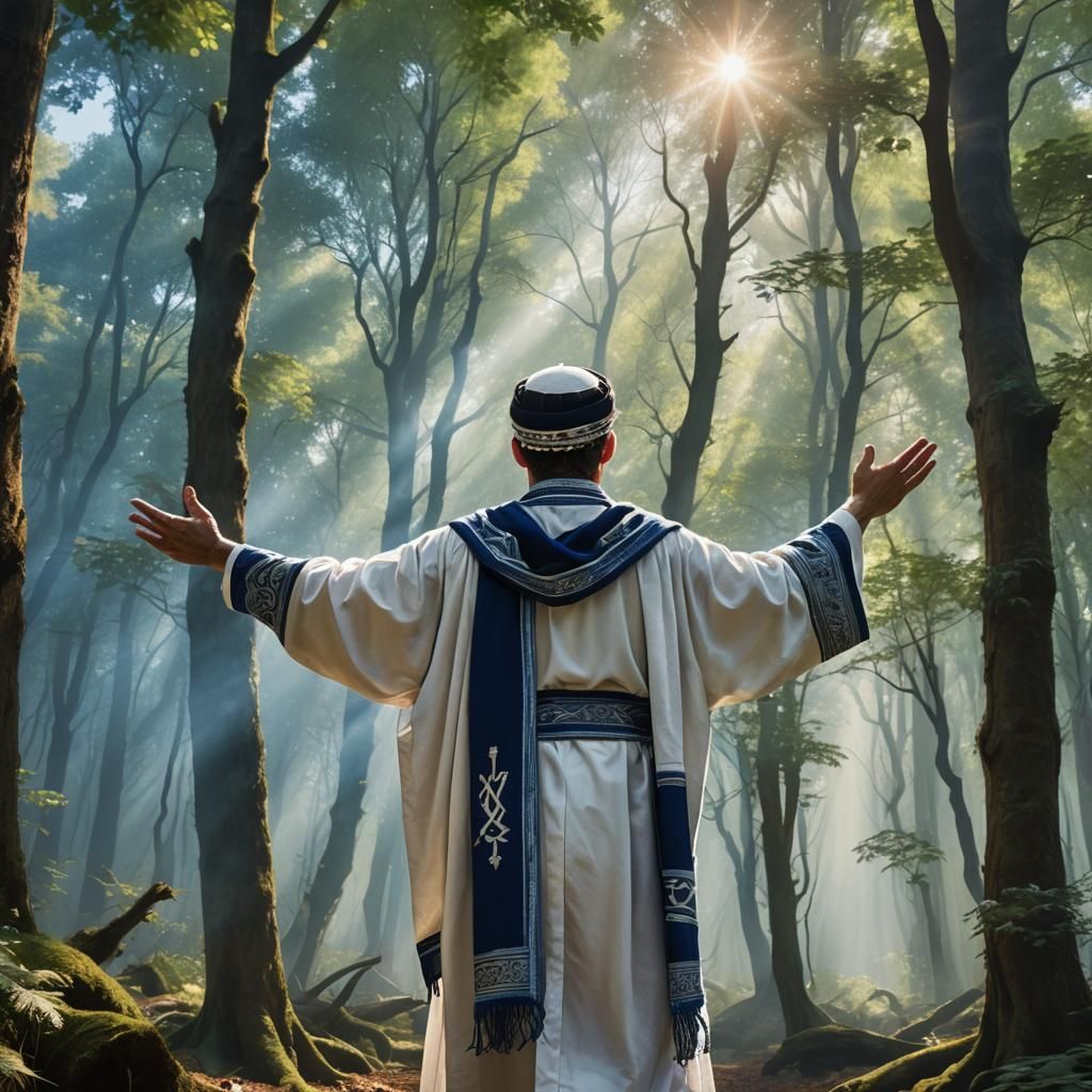 Jewish Man Praying in Forest: Fantasy Concept Art