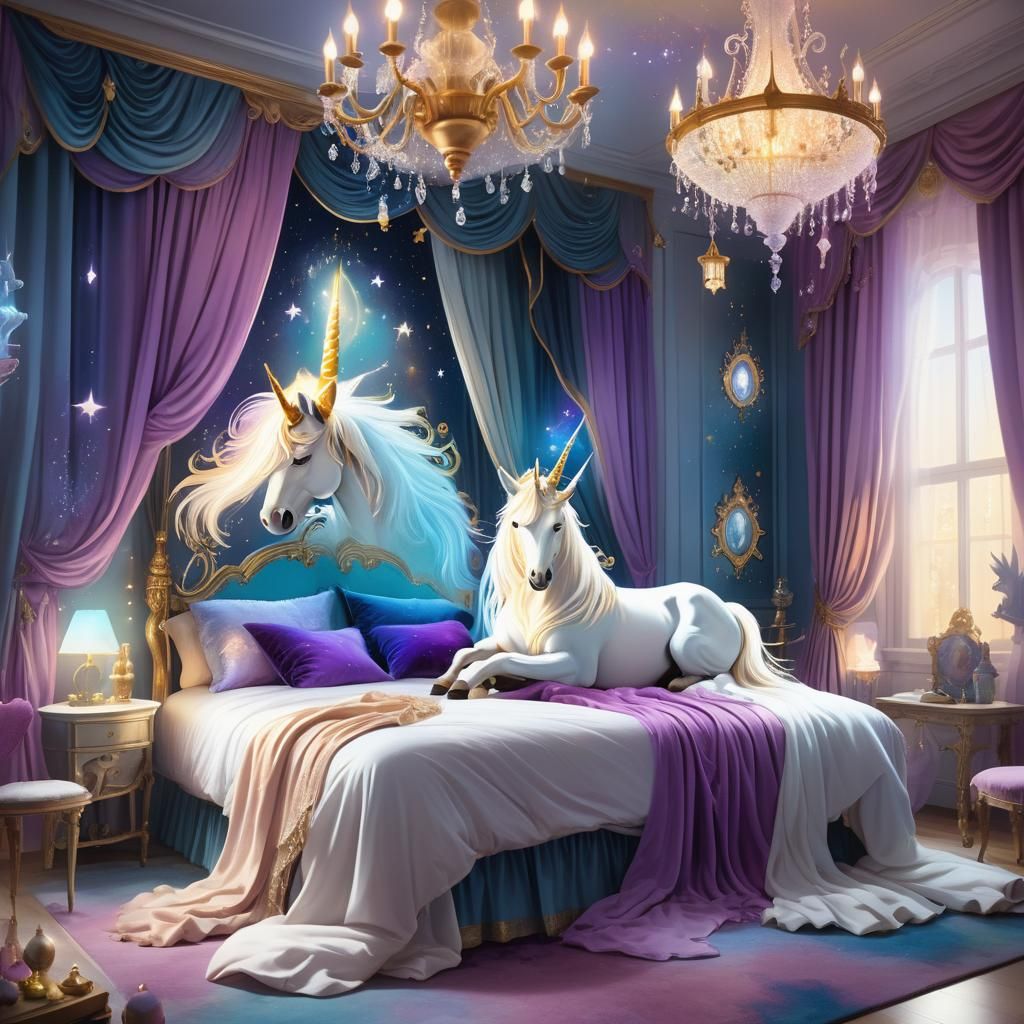 Unicorn in Mystical Bedroom Concept Art
