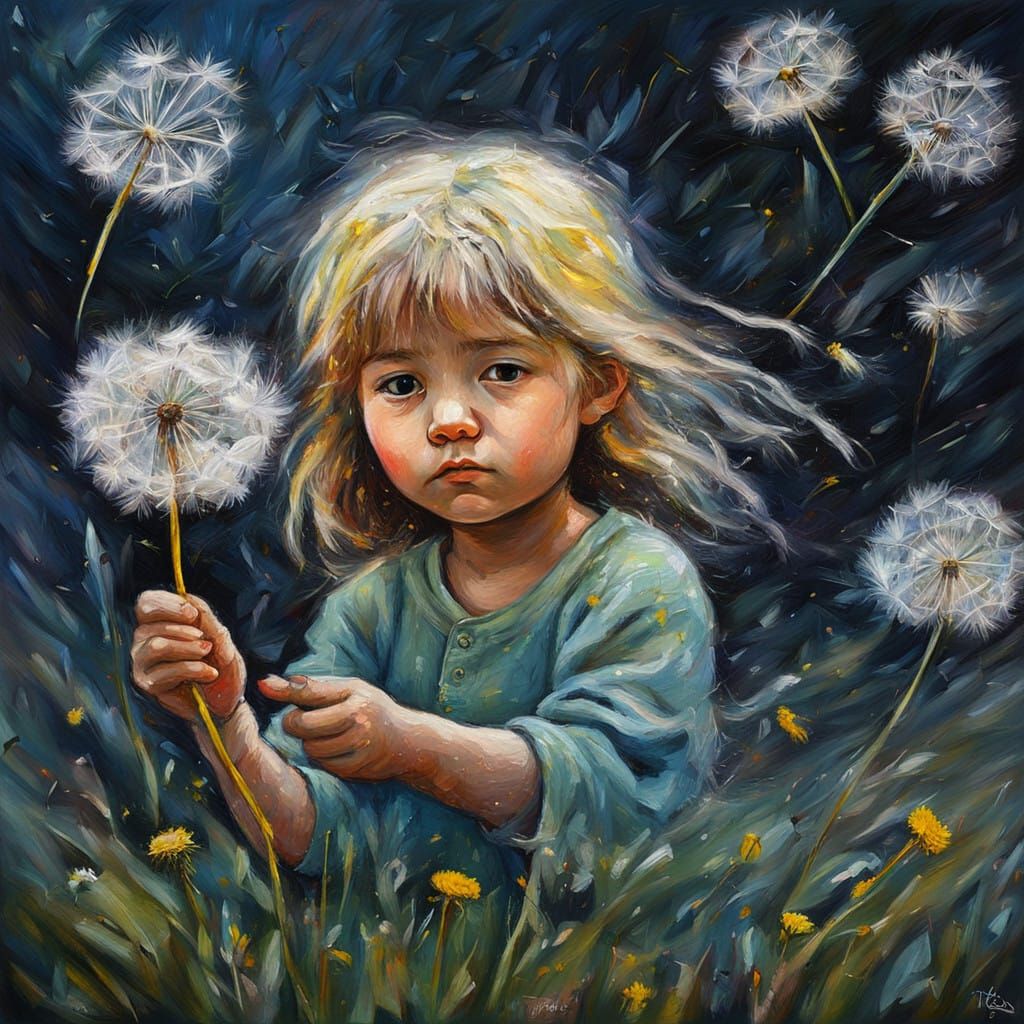 Enchanted Dandelion Scene in Neo-Impressionist Oil Painting