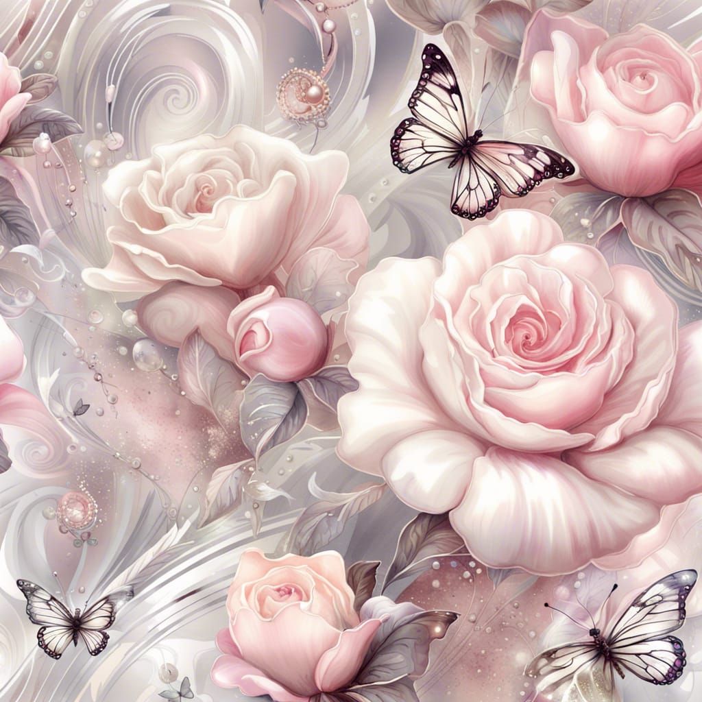 Elegant Floral Pattern with Roses and Jewels