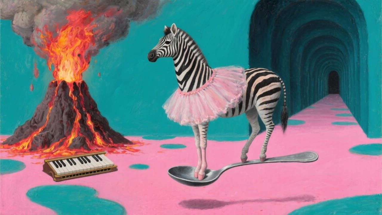 Surreal Zebra Dancer on Spoon in Abstract Dreamscape