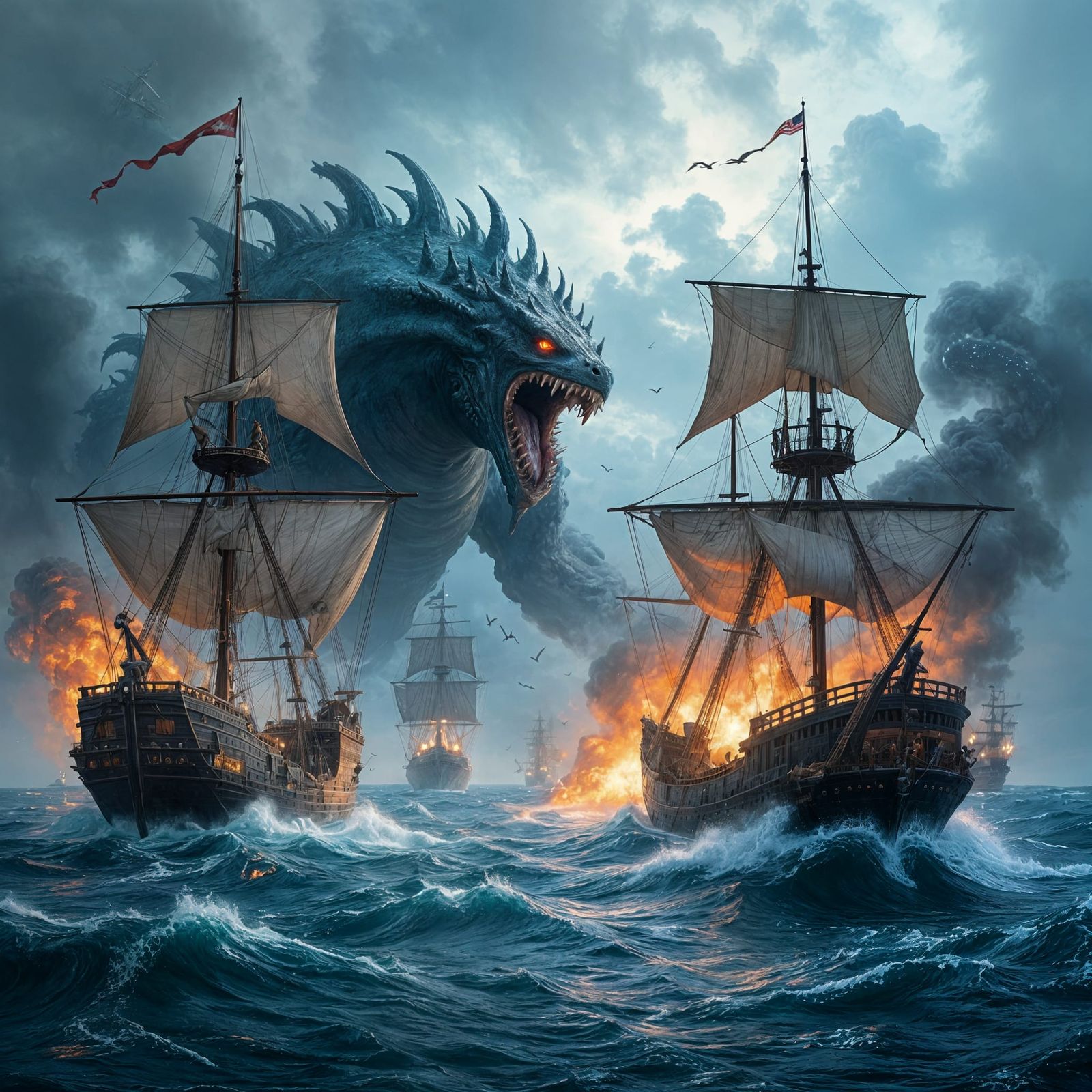 Epic Sea Battle with Monster Attack