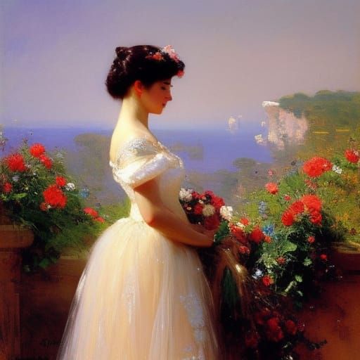 Woman in Ballgown Inspired by Artgerm, Ghibli and Monet