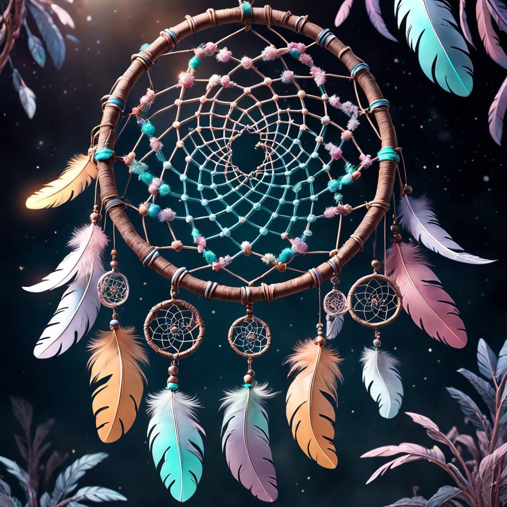 Dreamcatcher of Celestial Crystal with Feathers
