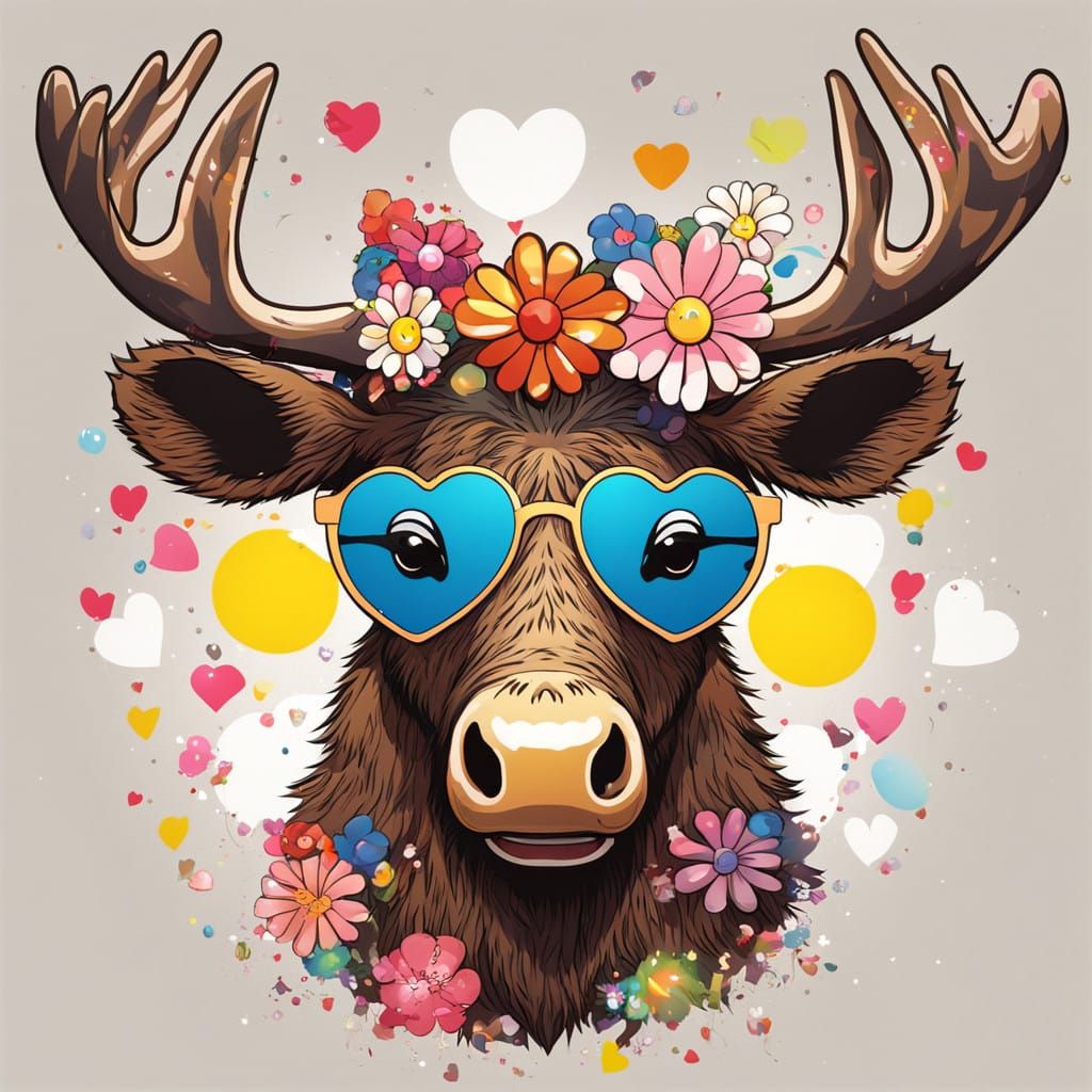 Vibrant Moose in Retro Sunglasses