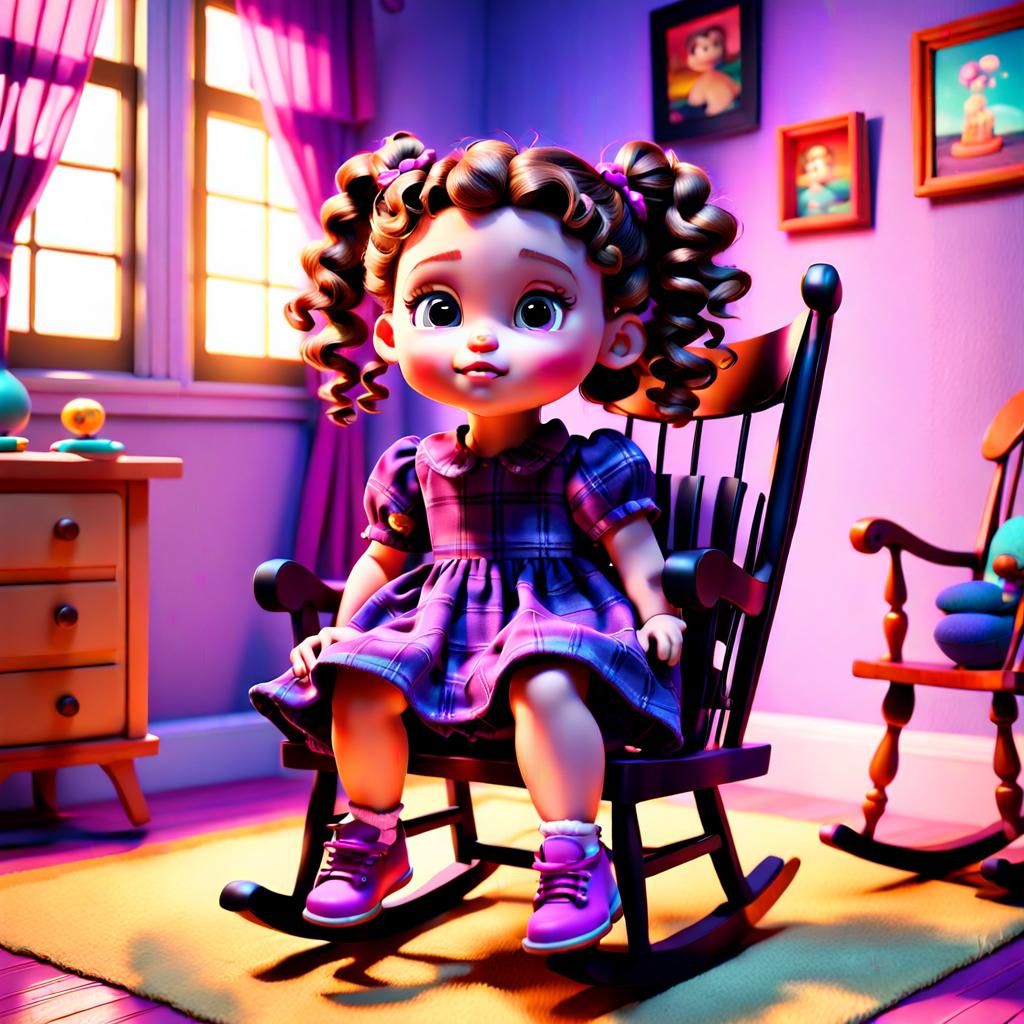 Baby Doll in Rocking Chair: Pixar-Style 3D Art