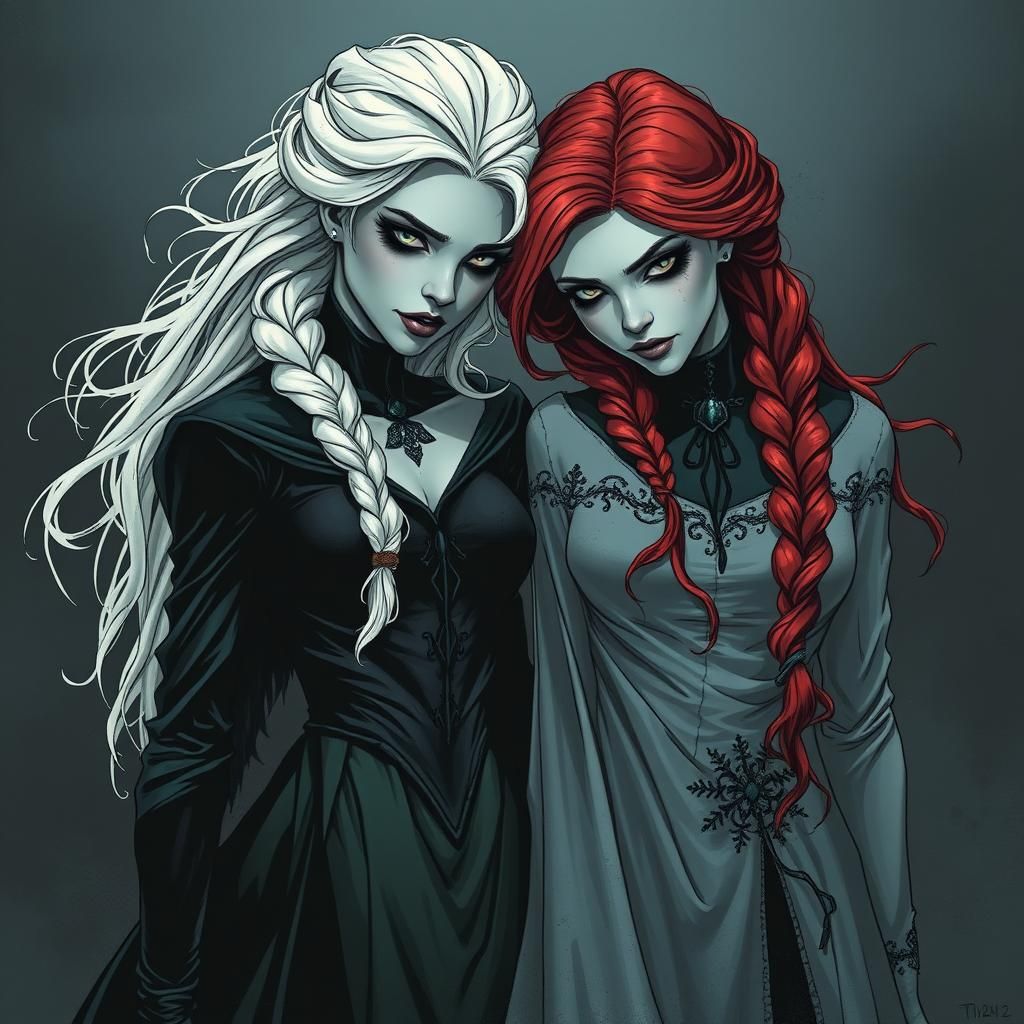 Dark Twisted Sisters: Elsa and Anna in Gothic Horror Style
