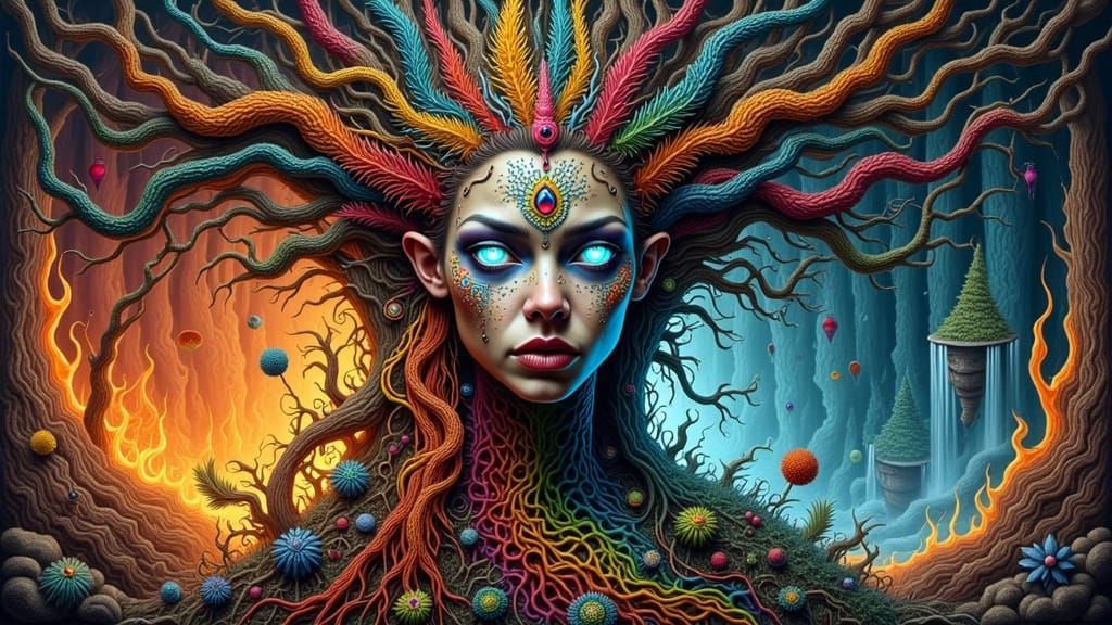 Fractal Forest Spirit Emerges in Maximalist Dreamscape