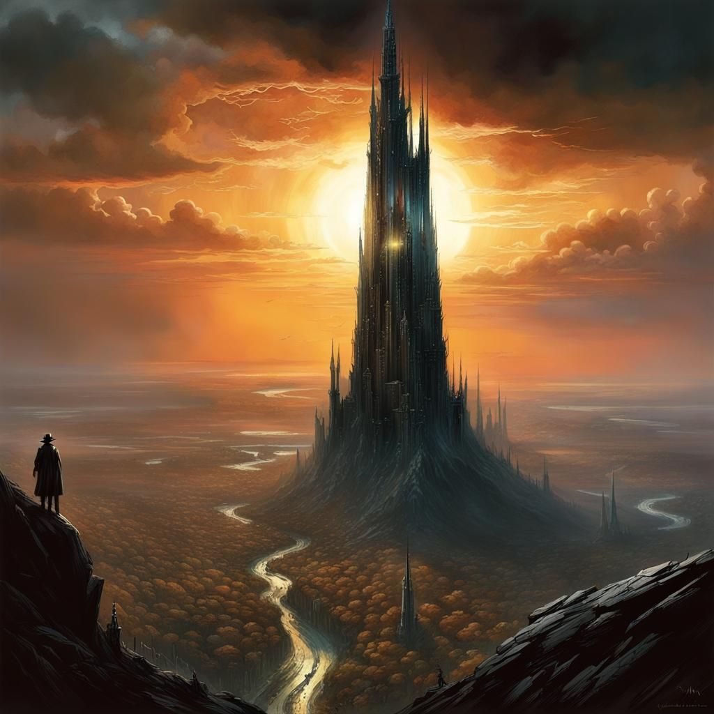 Ominous Dark Tower Sunset with God Rays
