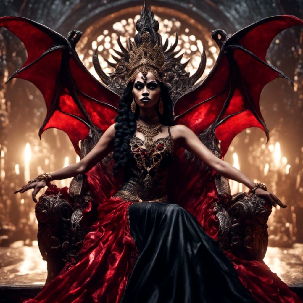 Akasha: Vampire Queen on Throne with Bat Wings