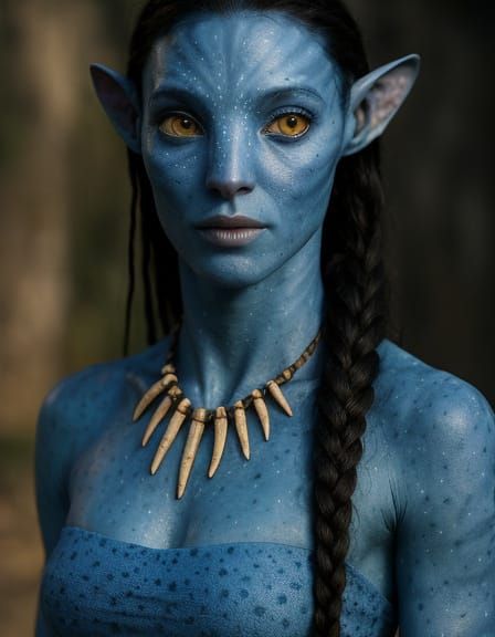 Blue Na'vi Female Portrait in Digital Art