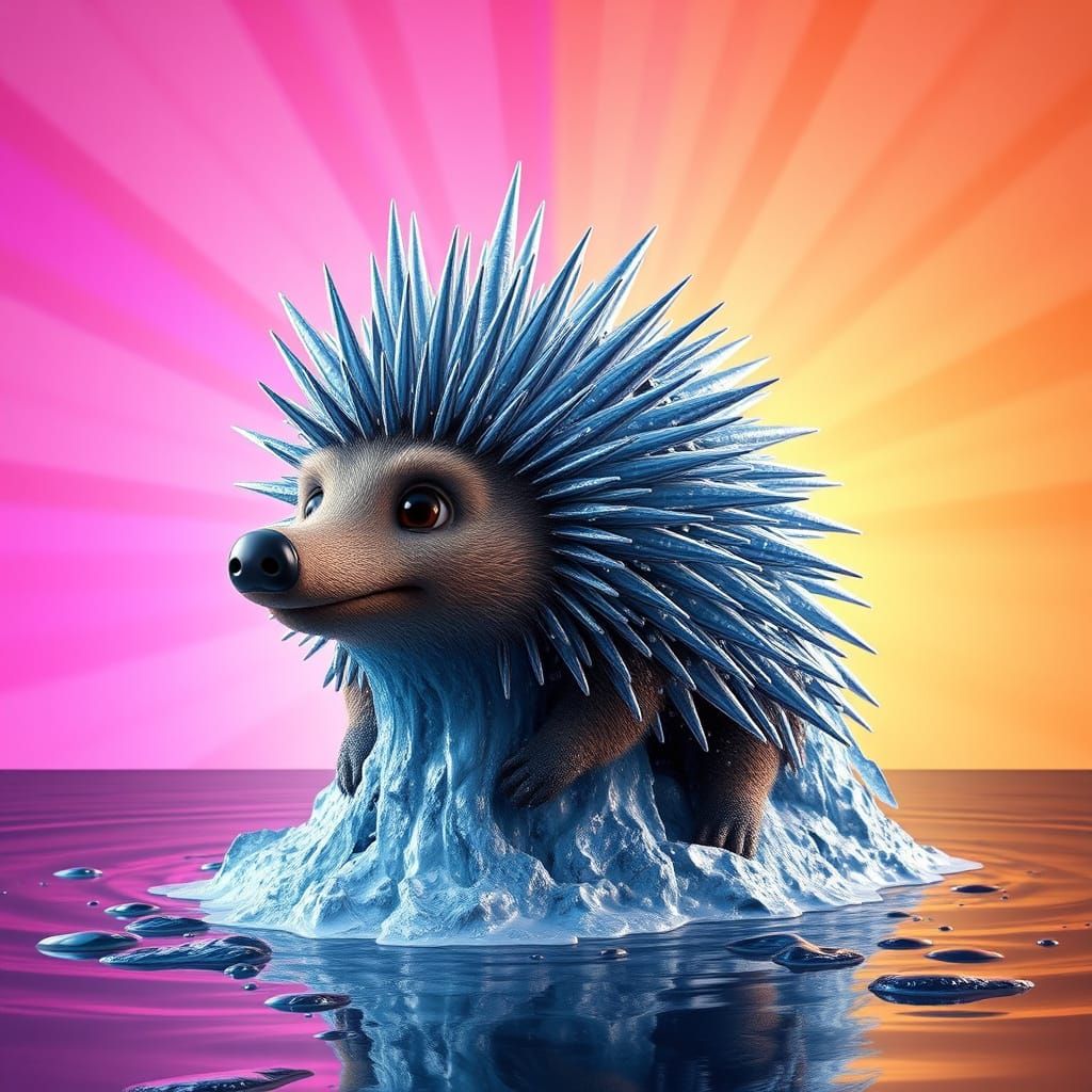 Waterfall Porcupine: 3D Digital Pixar-Inspired Art