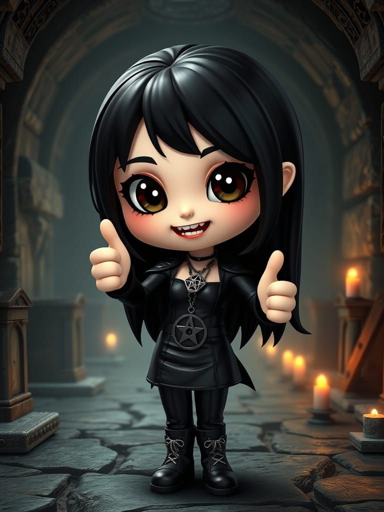 Chibi Vampire Girl Figurine in Gothic Crypt