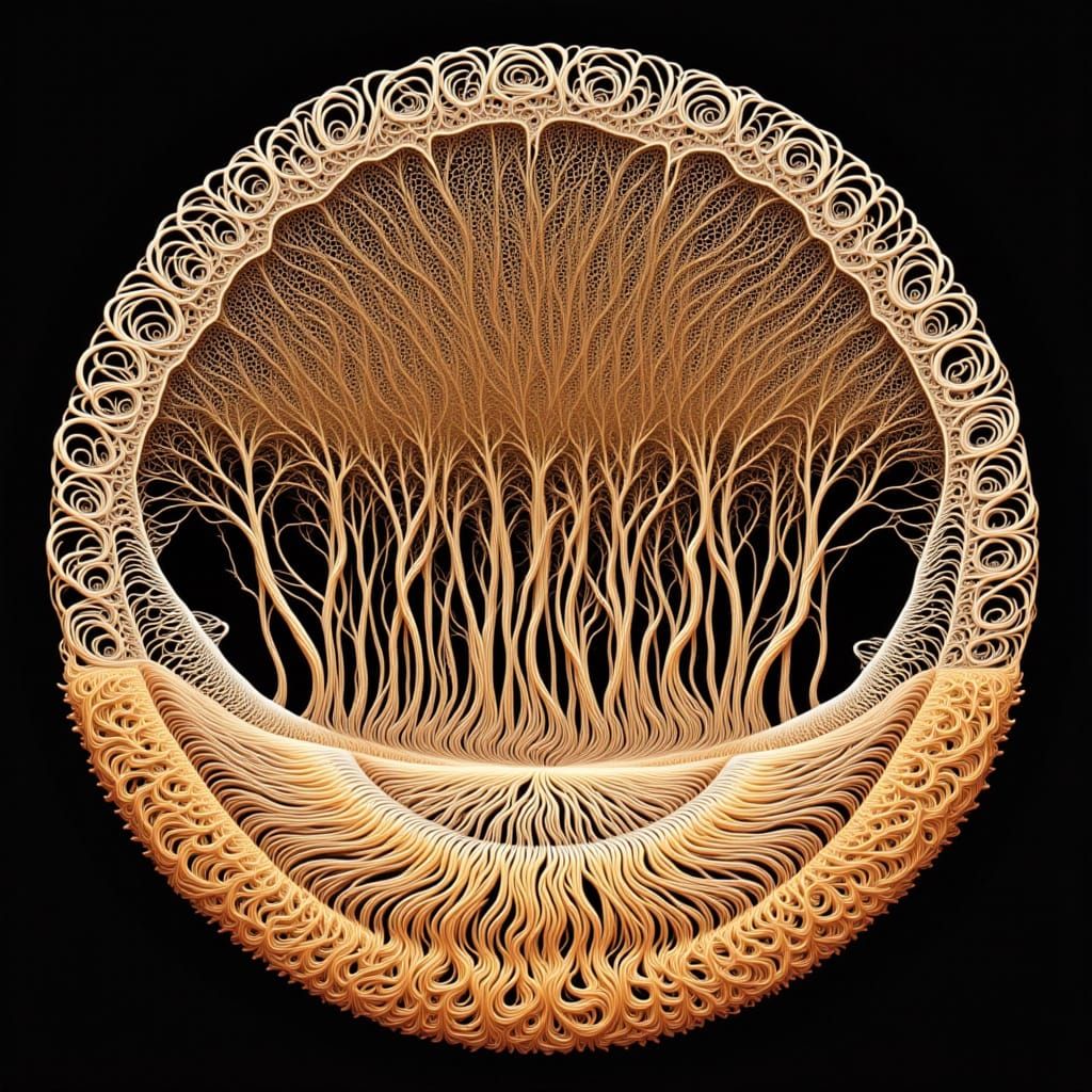 Intricate Abstract Forest Landscape with Cellular Forms