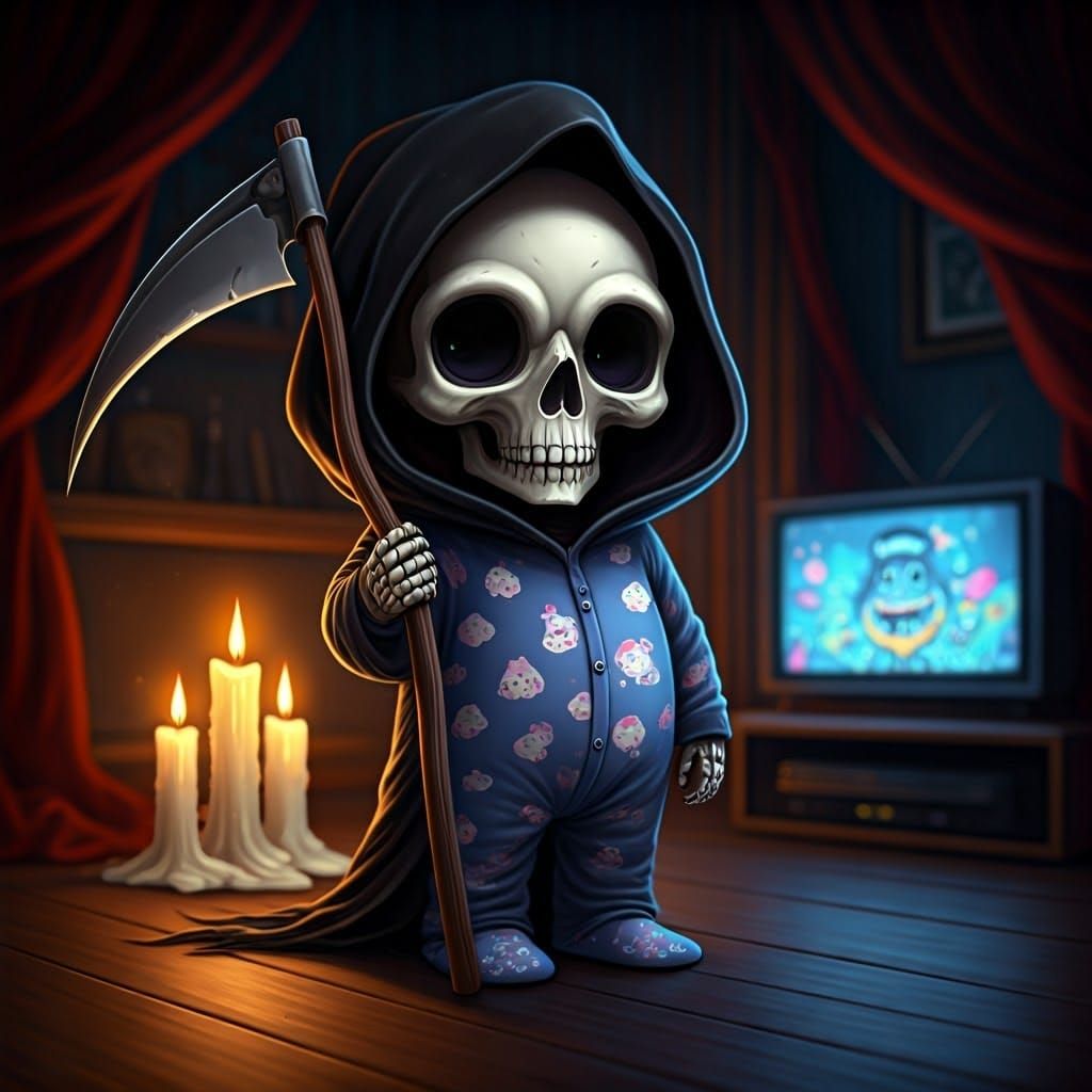 Adorable Chibi Grim Reaper in Footie Pajamas