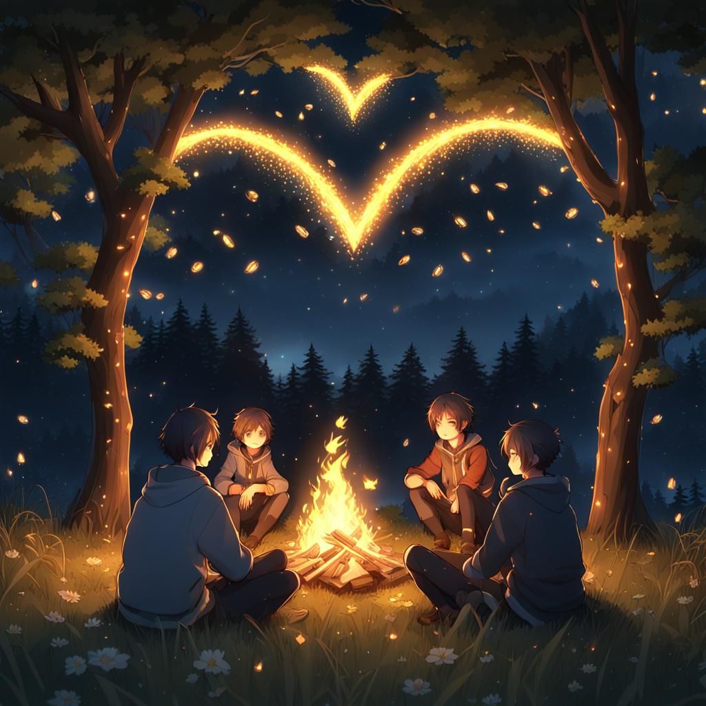 Firefly Heart at Night: 3D Anime Aesthetic