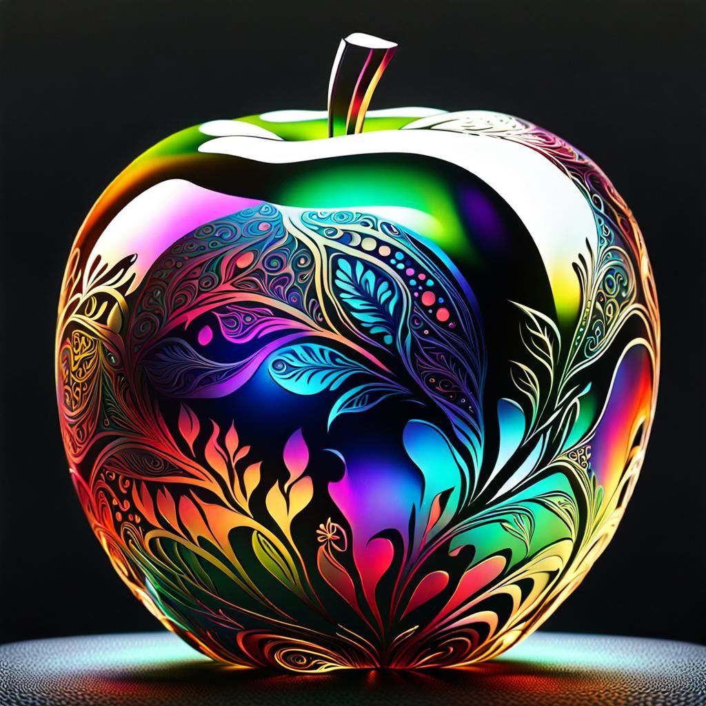Translucent Iridescent Glass Apple with Filigree Design