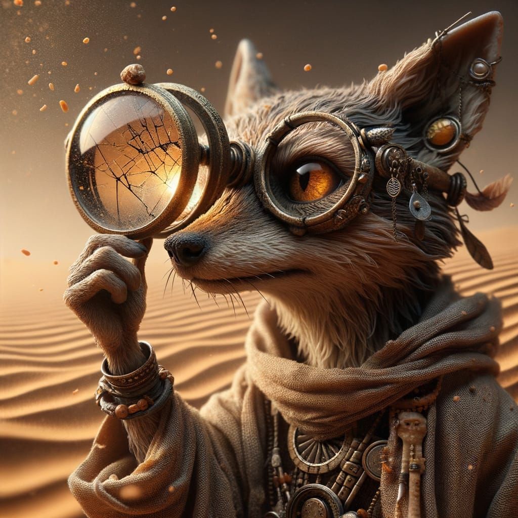 Jackal Nomad Shields From Dust Storm: Hyperrealism