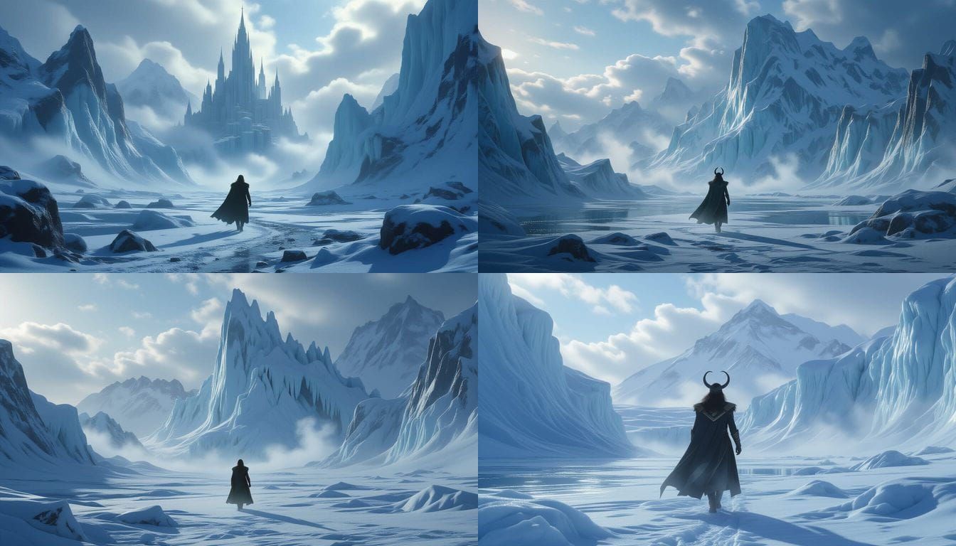 Loki Walks Through Glacial Mist in Asgard