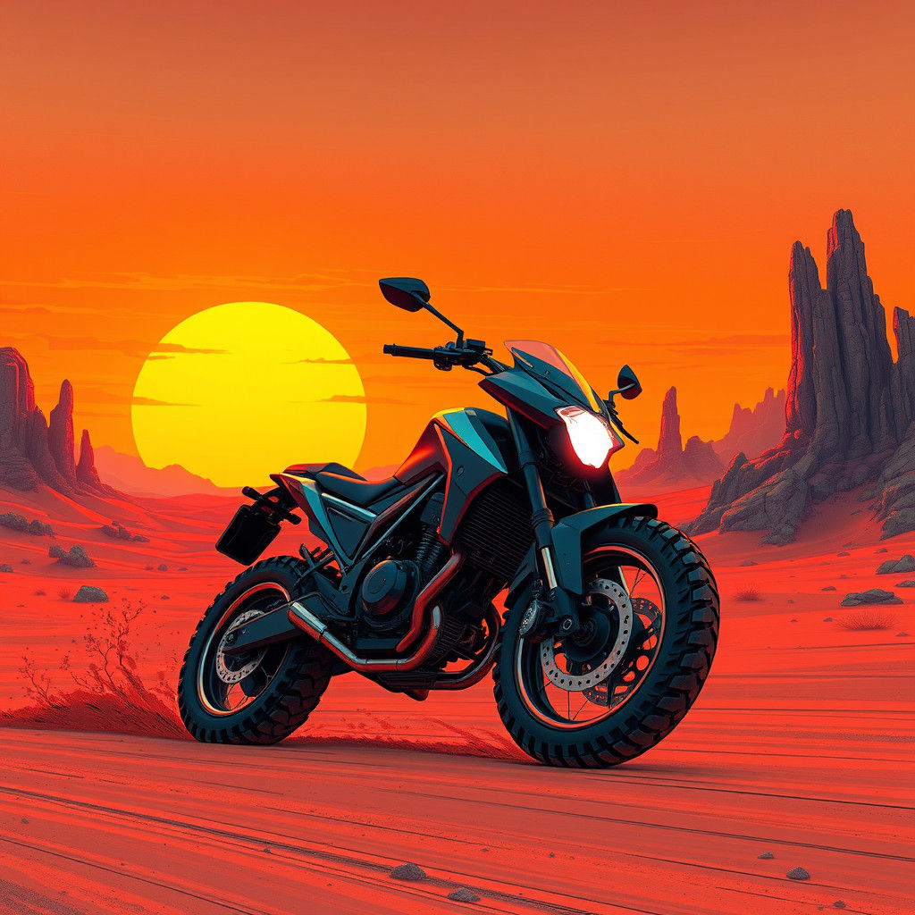 Cyberpunk Motorbike in Arid Desert Landscape