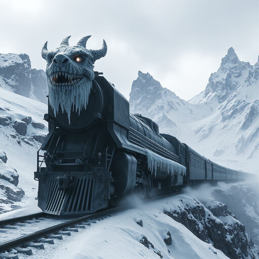 Dragon Ice Locomotive on Frozen Mountain Pass