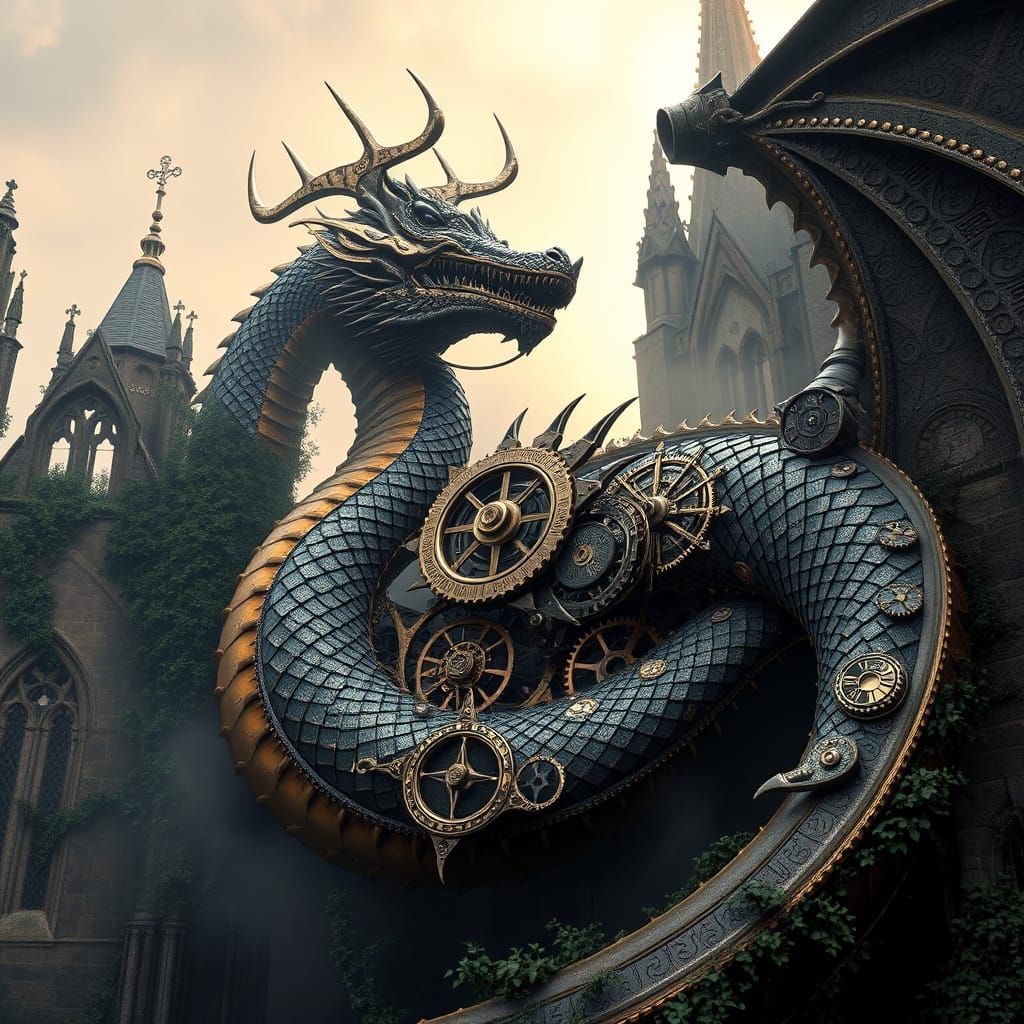 Gothic Clockwork Dragon in Steampunk Fantasy Art
