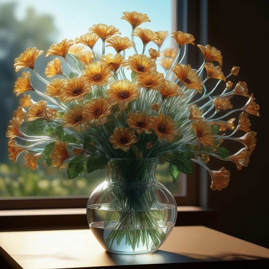 Majestic Glass Flower Bouquet in Golden Light