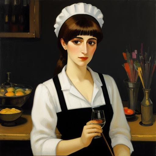 Expressionist Painting of a Disillusioned Waitress
