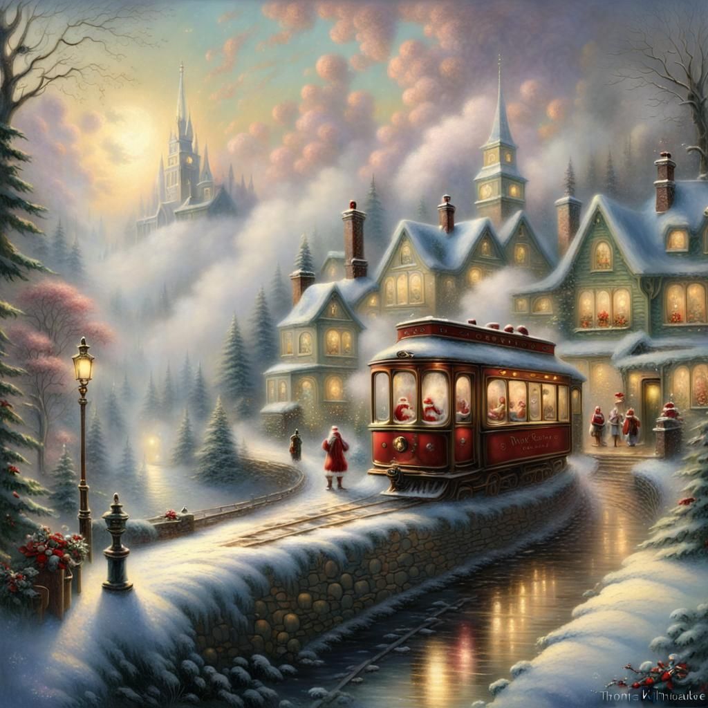 Santa's Arrival in Ethereal Fantasy Landscape
