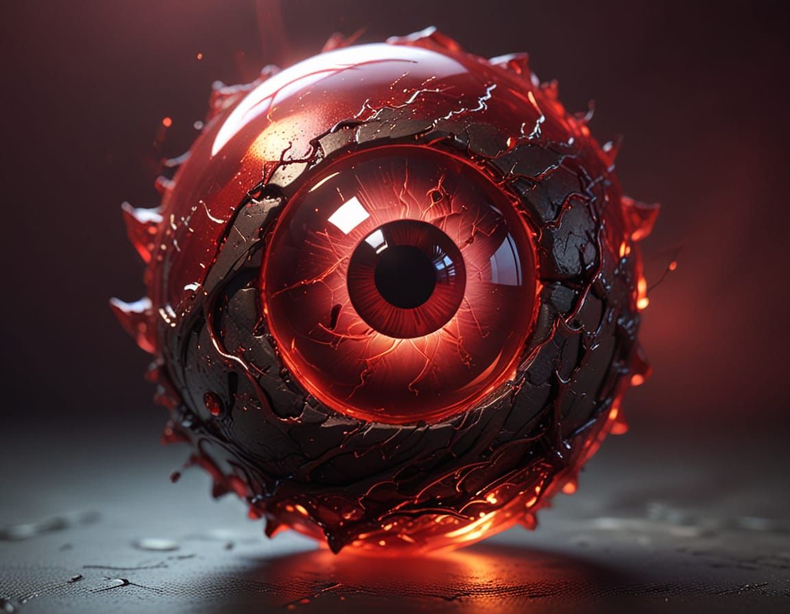 Glowing Ruby Eyeball in Ethereal Light