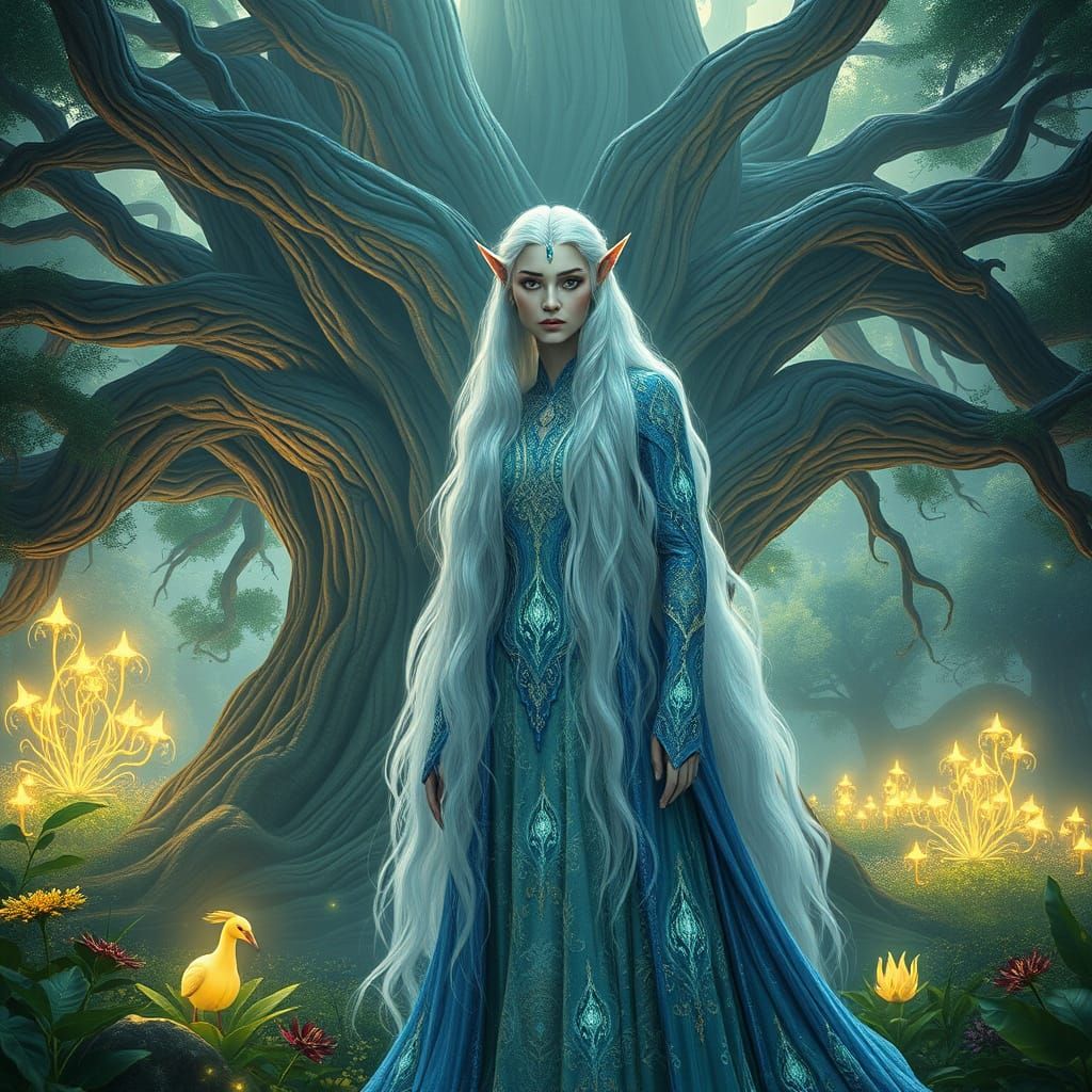 Ethereal Elven Queen in Sun-Drenched Glade