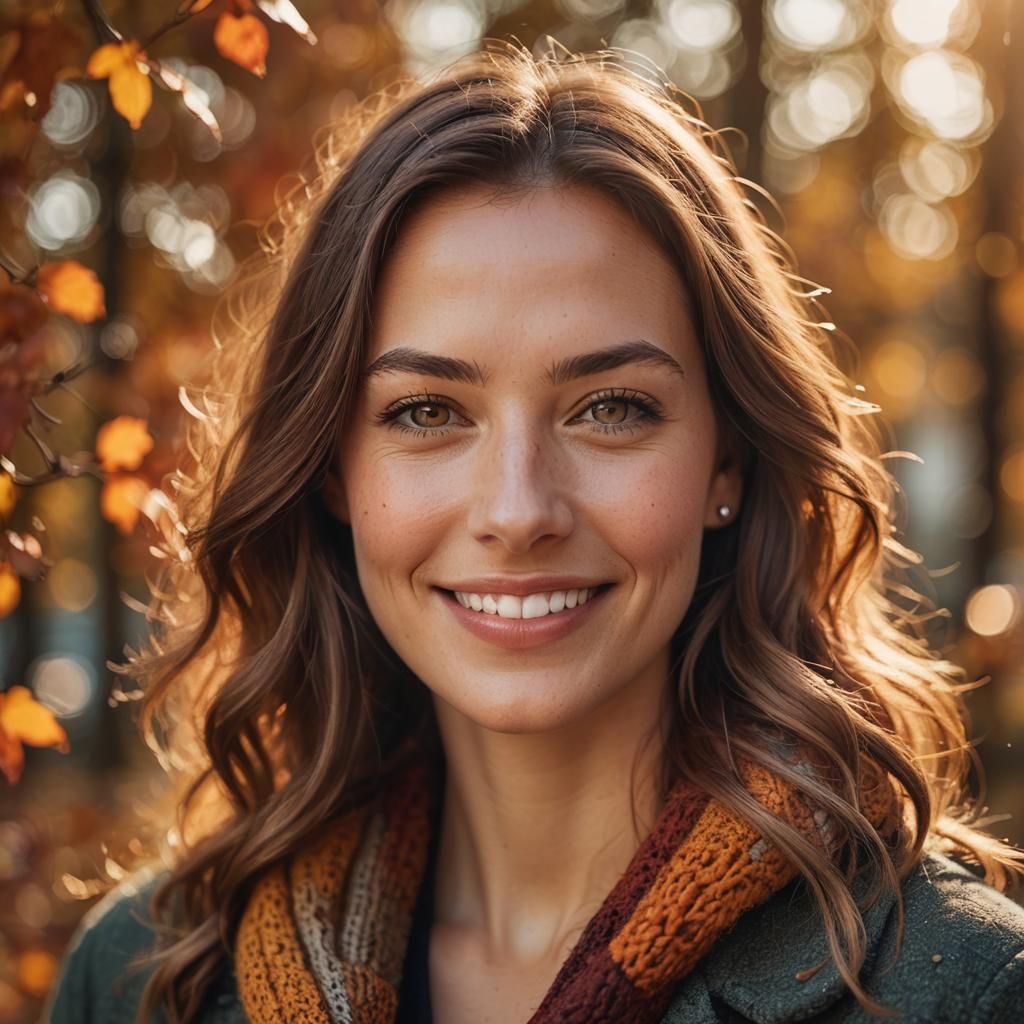 Smiling Woman Portrait in Prague Autumn Colors