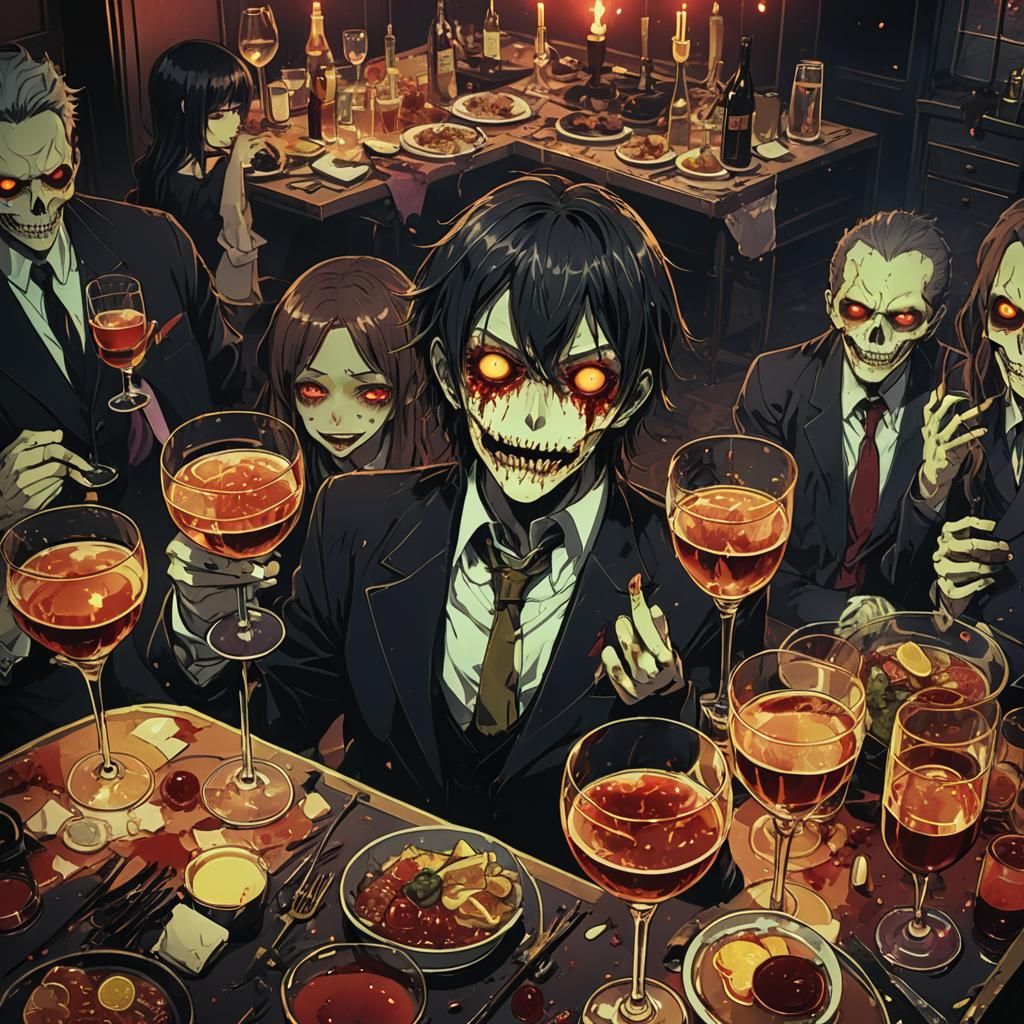 Living Dead Hotel Party in Vibrant Manga Style