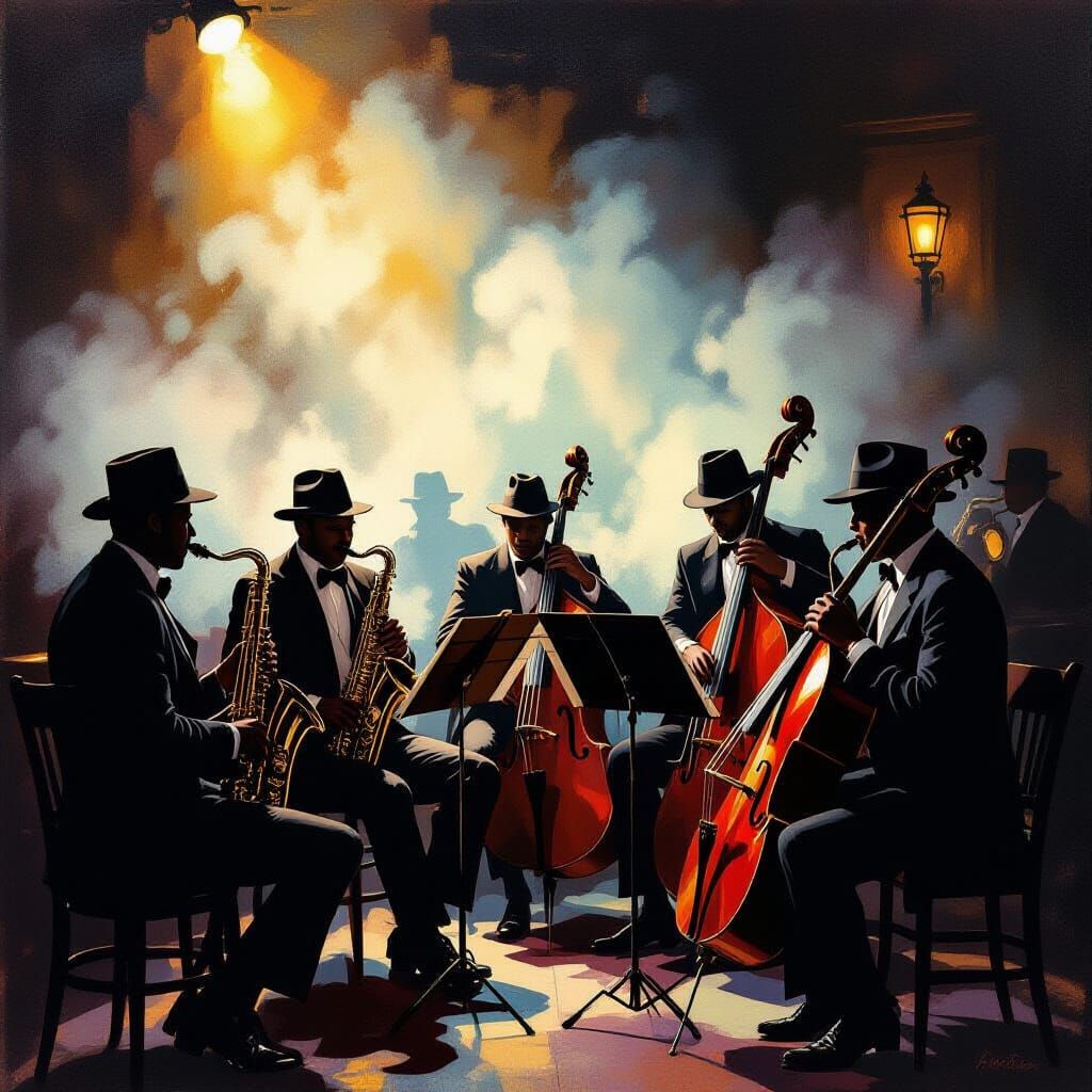 Jazz Band in 1920s Speakeasy, Harlem Renaissance Style