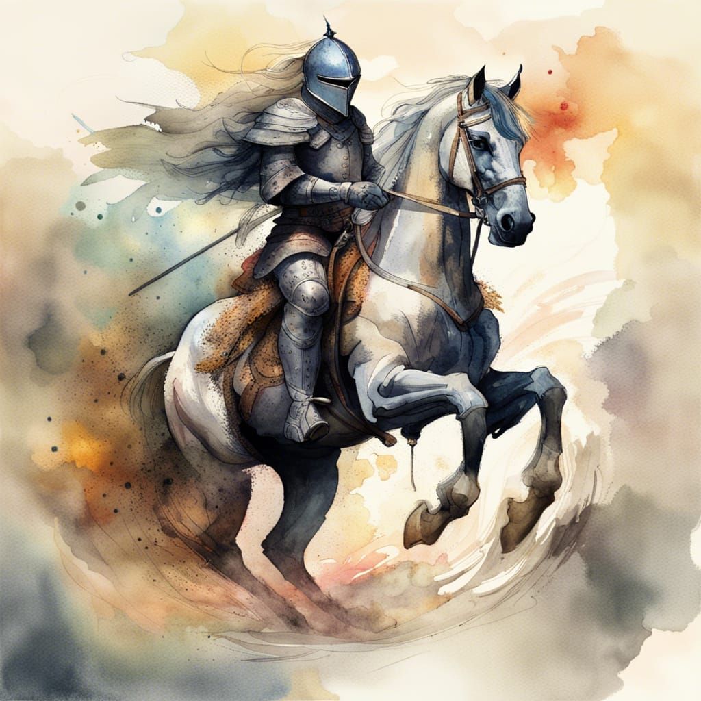 Knight on Horseback in Watercolor Style
