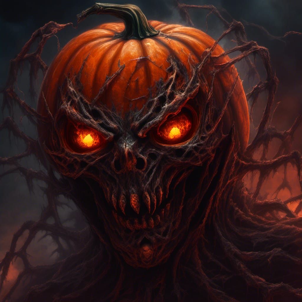 Cursed Undead Pumpkin with Spider Tattoos