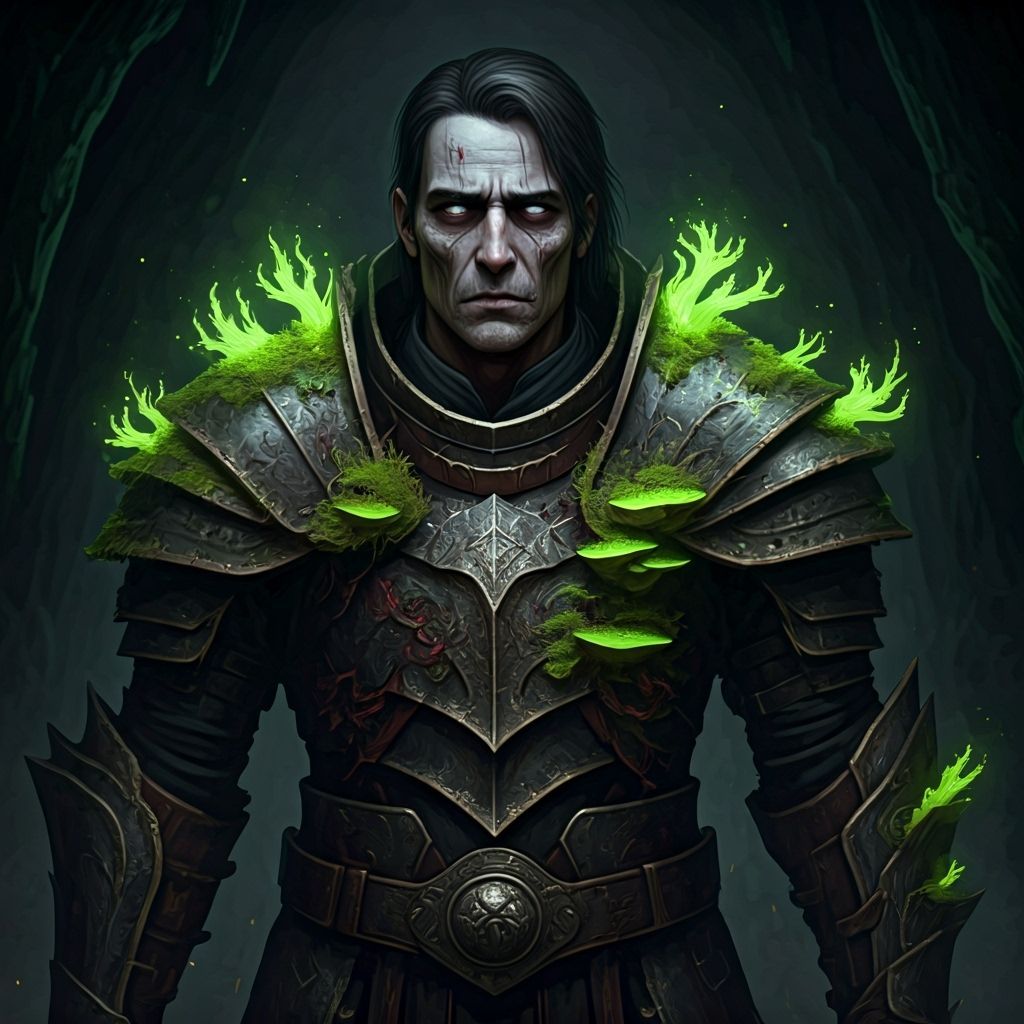 Desolate Figure with Bioluminescent Fungi