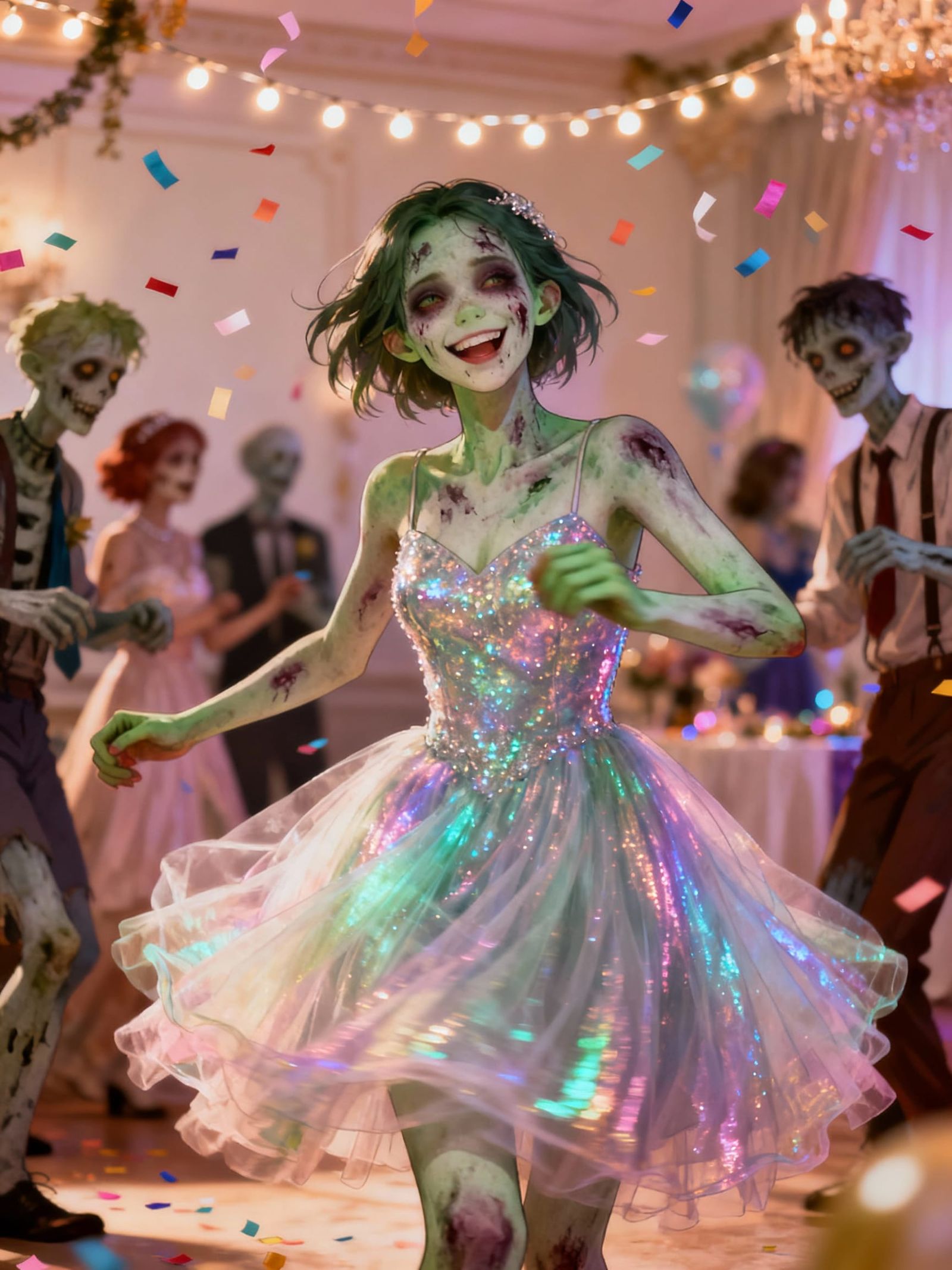 Zombie Girl Enjoys a Fun Prom Night in Anime Style
