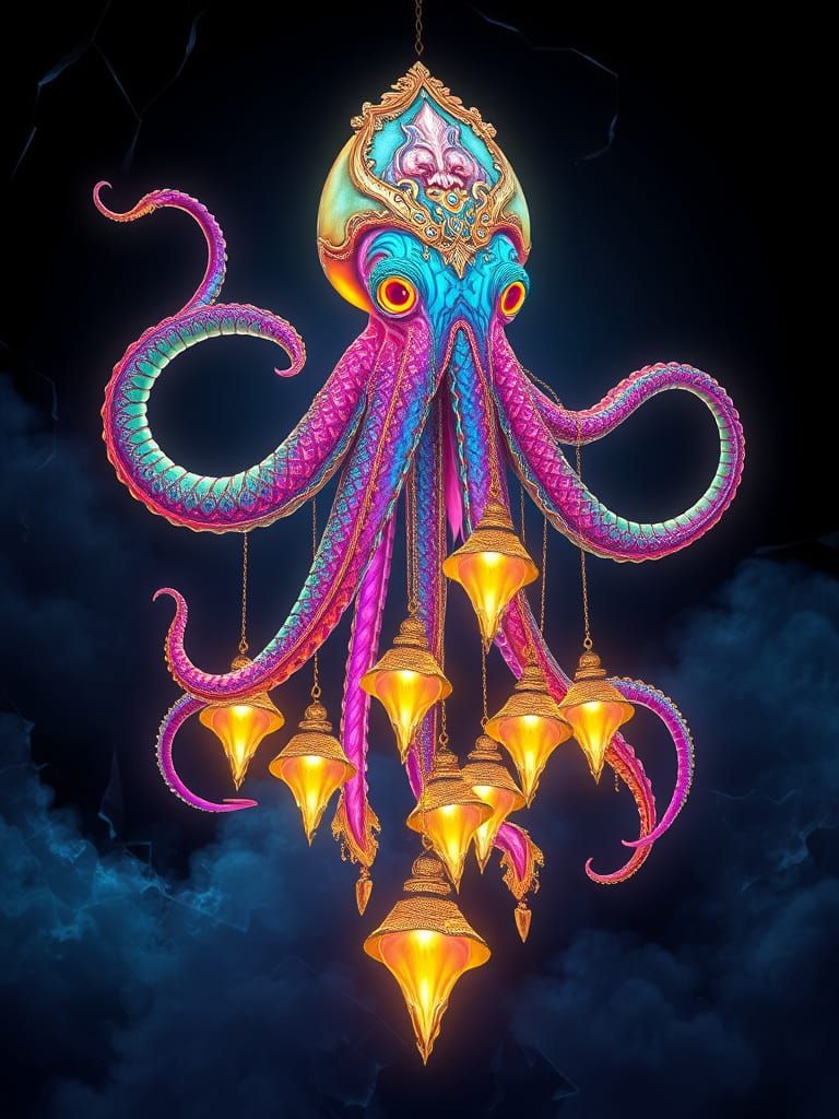 Giant Rainbow Squid Wind Chime in Celestial Style