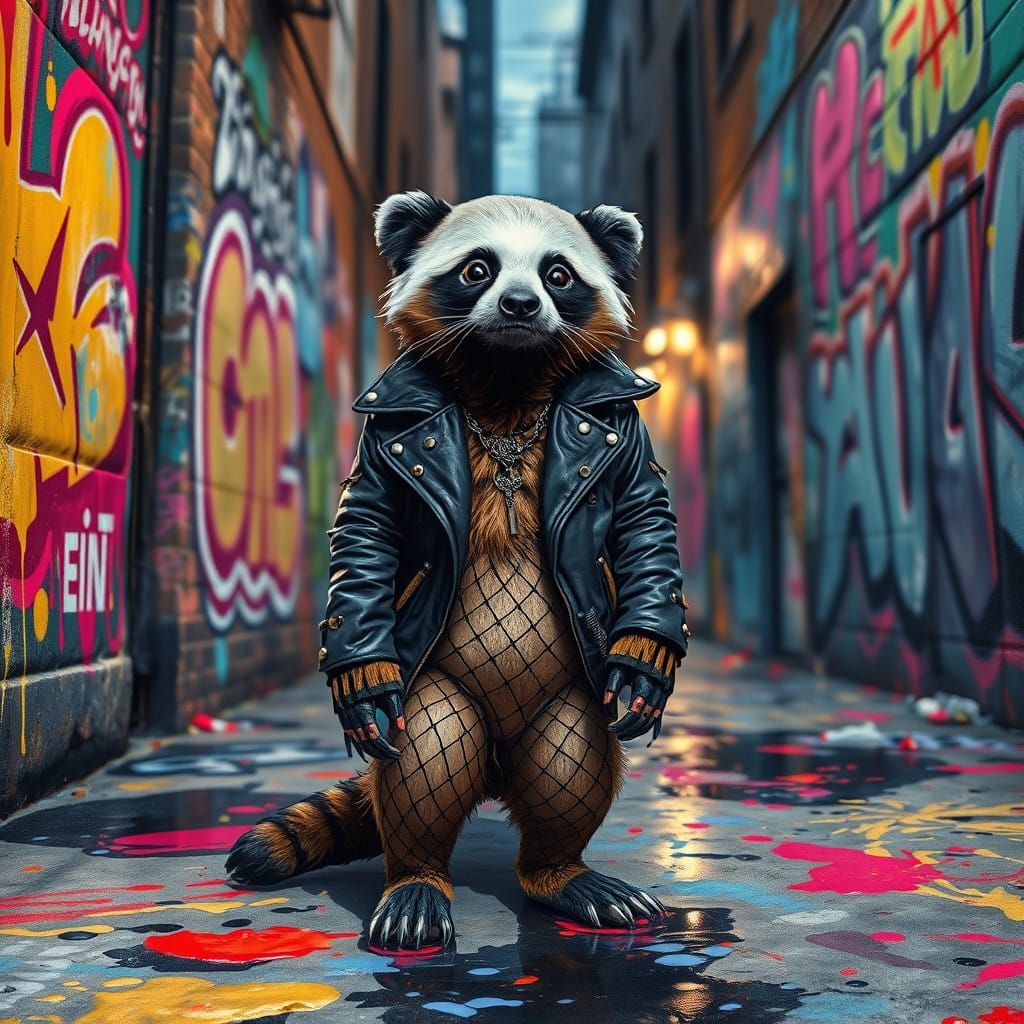 Streetwise Panda-Sloth in Gritty Cityscape