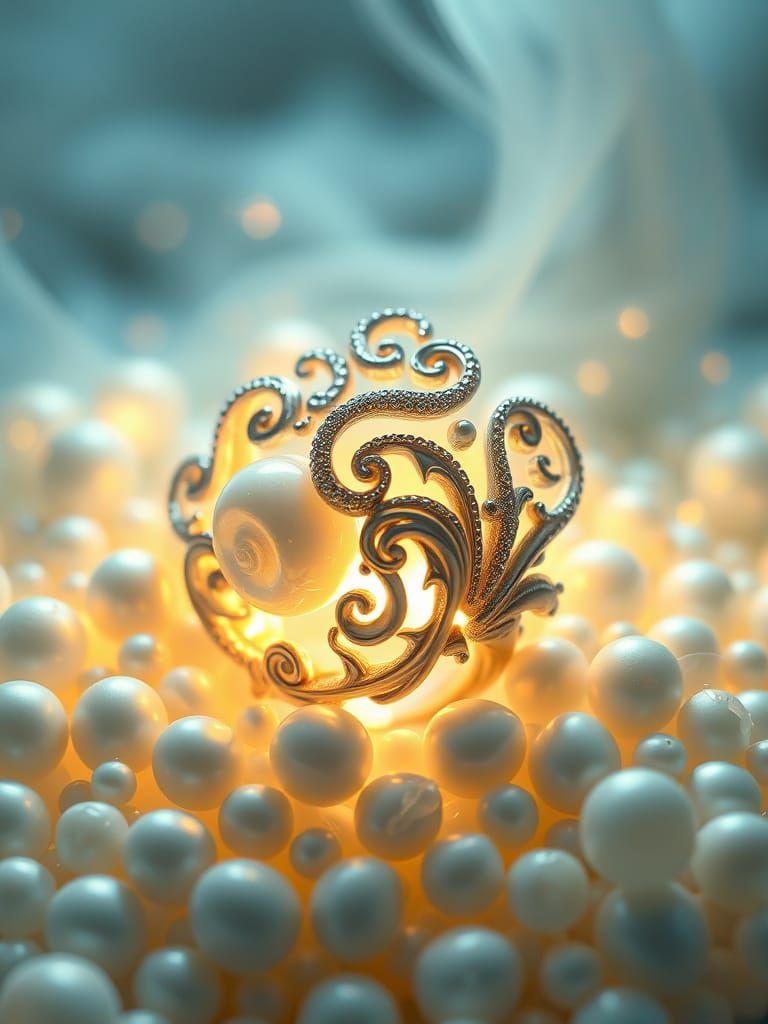 Luminous Pearl Ring Sculpture in Iridescent Hues