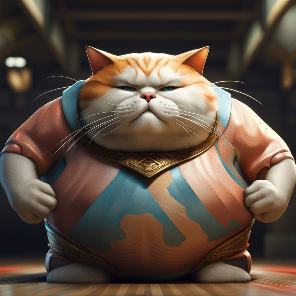 Detailed Cat Sumo Wrestler Portrait