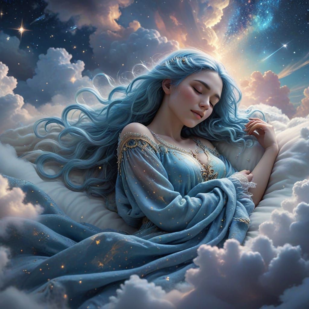 Girl in Celestial Slumber, Thomas Kinkade Inspired