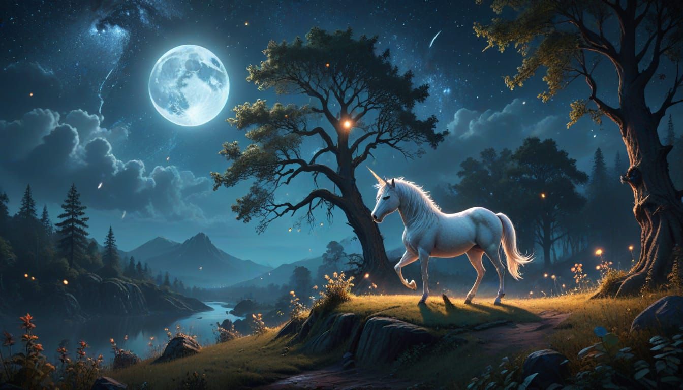 Ethereal Unicorn Amidst Celestial Wonder