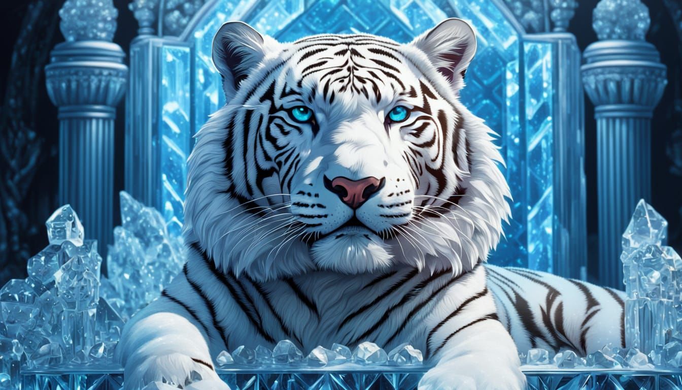White Tiger on Ice Throne in Comic Book Style