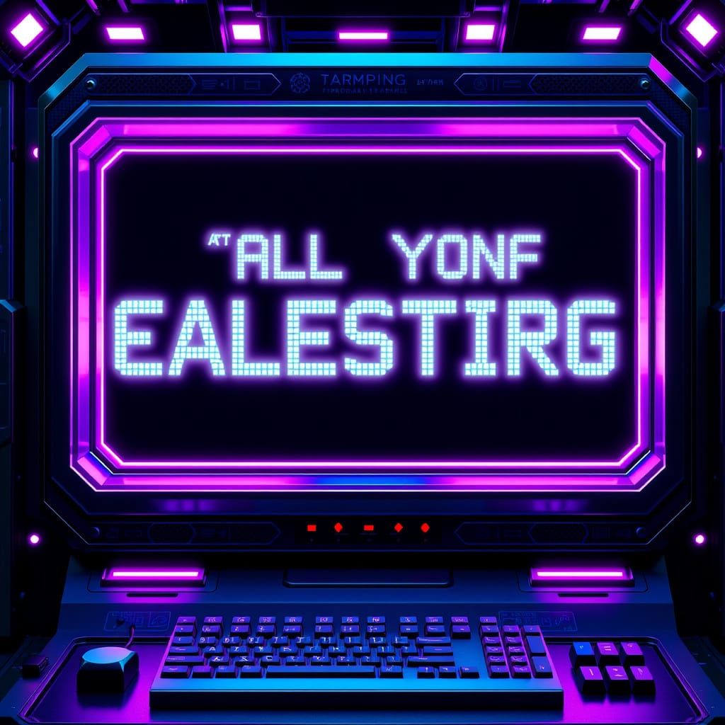 Neon Cyberpunk Terminal Interface in Dark Blue and Purple