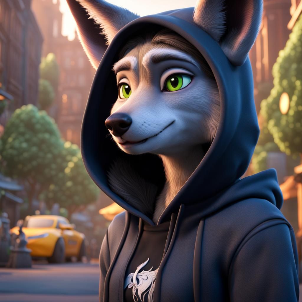 Zootopia Wolf in Black Hoodie: Detailed Animation