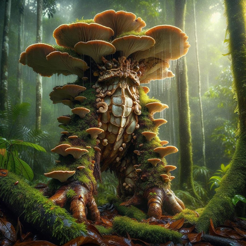 Majestic Fungal Forest Creature in Rainforest Photograph