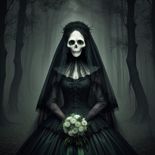 Gothic Bride in Haunted Forest Illustration
